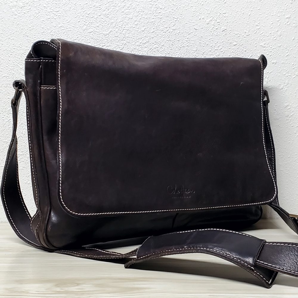 Cole Haan Brown Leather Messenger Bag with Adjustable Strap